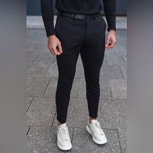 Mauvais Men’s Black Slim Fit Half belted Pants Size 34 Modern Streetwear Style